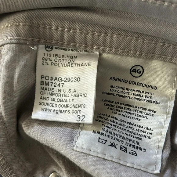 AG Adriano Goldschmied Men's The Matchbox Slim Straight Khaki Jeans Size 32